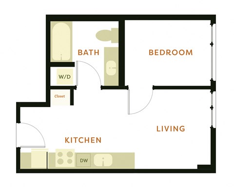Floor plan for 1 bed, 1 bath, 426 sqft